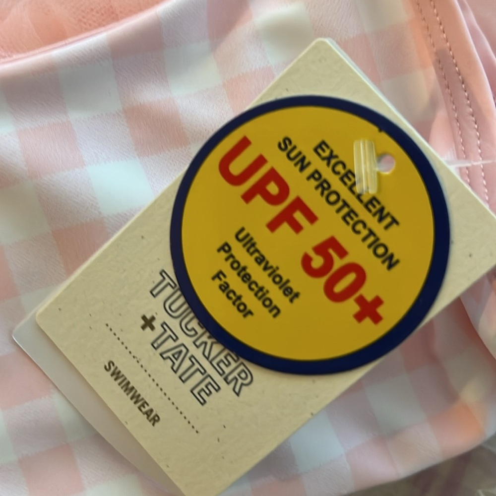 🆕Tucker + Tate Baby Girl Pink Cream Gingham Tutu One Piece Swimsuit::NWT SPF 50 - Picture 8 of 9